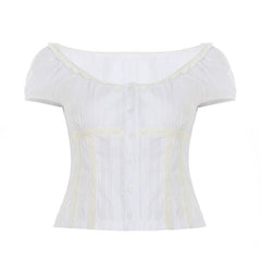 Retro Plaid Off-Shoulder Blouse - fairypeony