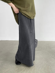 Elastic Waist Knitted Wool Blend Straight Midi Dress – Warm Drawstring Skirt Dress