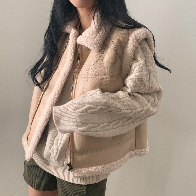 Vintage Pu Leather Zip Up Sleeveless Jacket