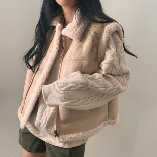 Vintage Pu Leather Zip Up Sleeveless Jacket