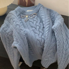 Vintage Round Neck Cable Knit Oversized Sweater