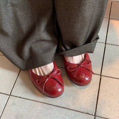 Plain Bow Accent Faux Leather Flat Shoes