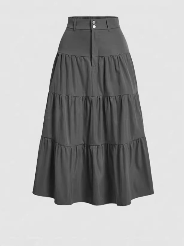Women's Solid Color High-Low Zipper Pleated Skirt - fairypeony