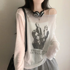 Thin Portrait Print Knit Top - fairypeony