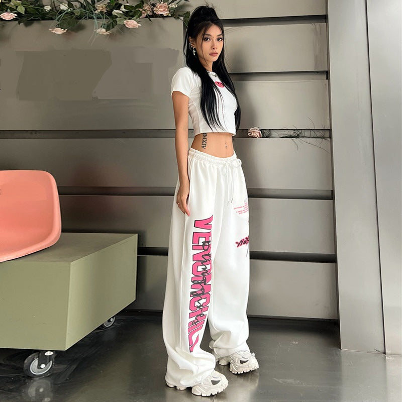 Contrast Color Print Loose Sweatpants - fairypeony