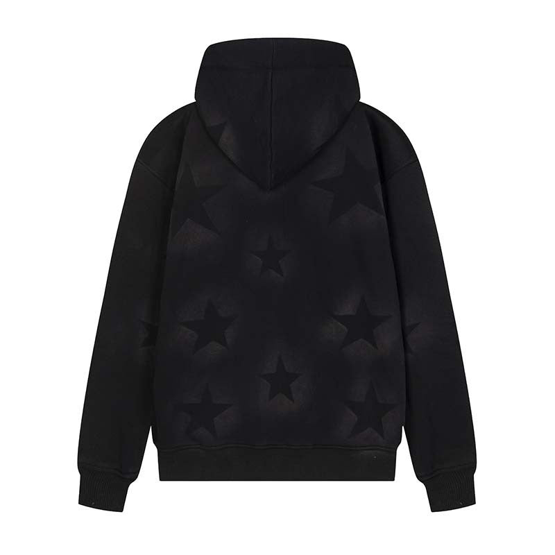 Oversized Star Print Zip Up Hoodie - fairypeony