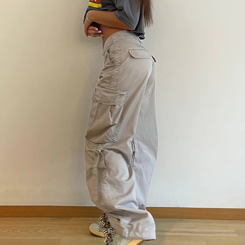 Drawstring Pocket Loose Cargo Pants - fairypeony