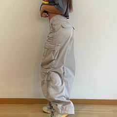 Drawstring Pocket Loose Cargo Pants - fairypeony