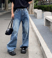Vintage Blue Wash Straight Boyfriend Jeans