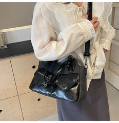 Vintage Double Pocket Y2K Pu Leather Crossbody Bag