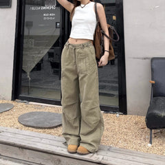 Loose Straight Multi-Pocket Cargo Work Pants – Vintage Washed Unisex Trousers