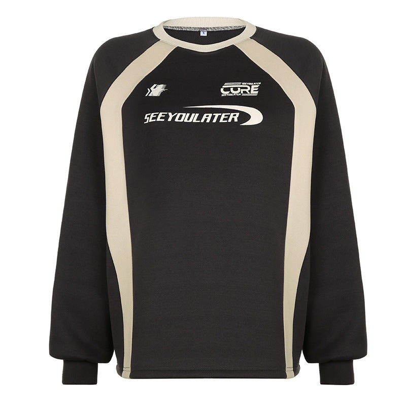 Letter Print Contrast Color Splice Sweatshirt - fairypeony