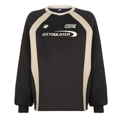 Letter Print Contrast Color Splice Sweatshirt - fairypeony