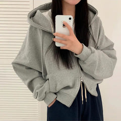 Solid Color Casual Pullover Zip Up Hoodie