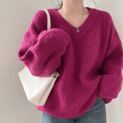 Vintage V-Neck Knitted Oversized Sweater