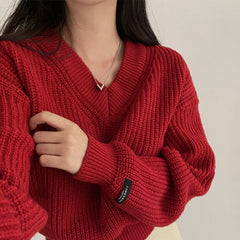 Vintage V-Neck Oversized Cropped Sweater