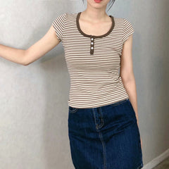 Vintage Striped Three button Slim T-shirt
