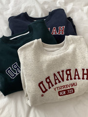 Embroidered Letter Round Neck Oversized Sweatshirt