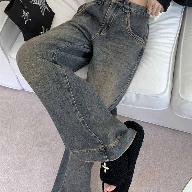 Vintage Faded Wash Straight Leg Boyfriend Jeans - fairypeony