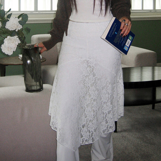 See Through Lace Splice Irregular Hem Midi Skirt