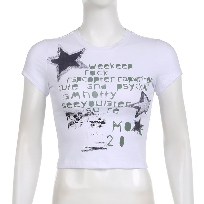 Graffiti Letter Star Print Short Sleeve Tee - fairypeony