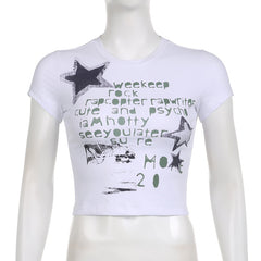 Graffiti Letter Star Print Short Sleeve Tee - fairypeony