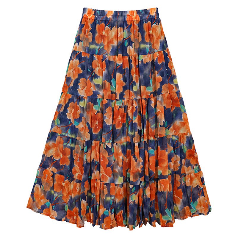 Casual Floral Umbrella Maxi Skirt - fairypeony