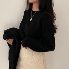 Vintage Solid Color Round Neck Sweater