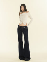 Women's Dark Blue Low Waisted Micro-flared Jeans
