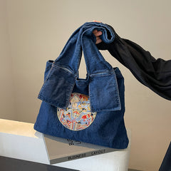 Indie Embroidered Denim Tote Bag