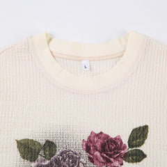 Vintage Floral Print Short Sleeve Tee - fairypeony