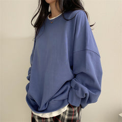 Solid Color Oversized Sweatshirt - fairypeony