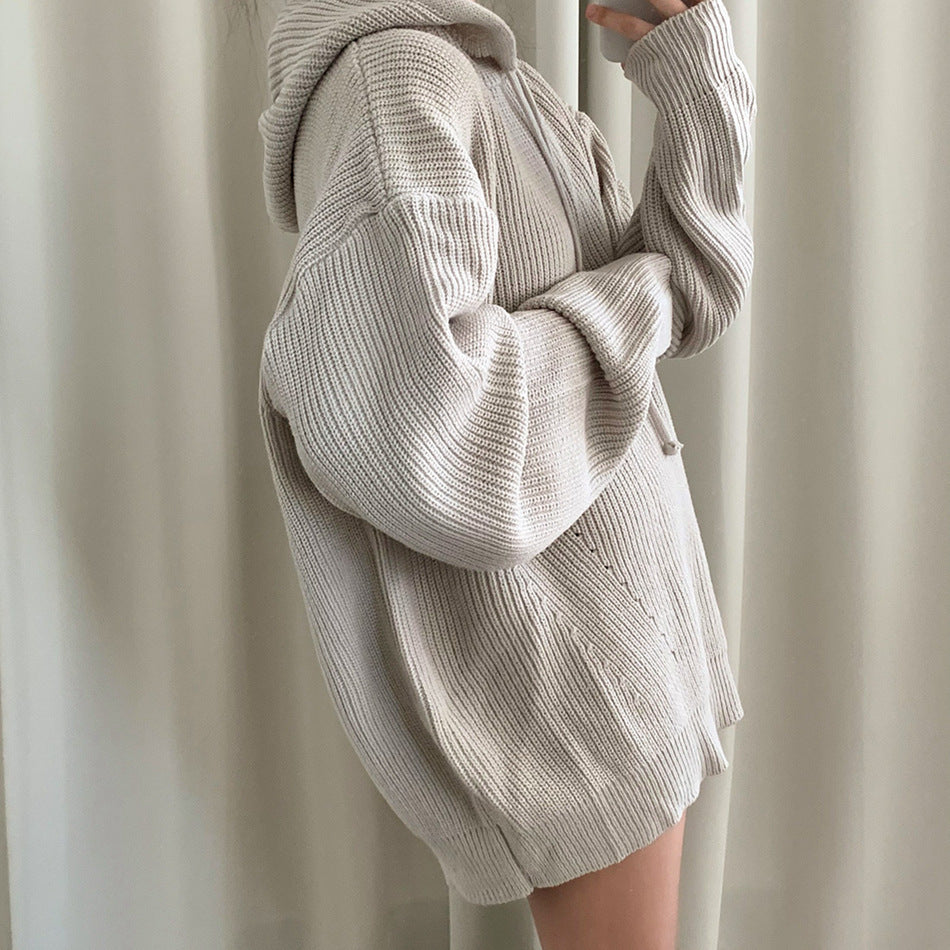 Solid Color Oversized Hooded Sweater