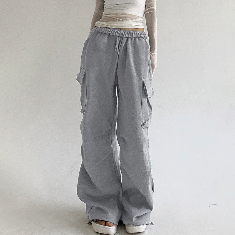 Solid Color Pocket Pleated Sweatpants - fairypeony