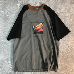 Vintage Print Raglan Short Sleeve Tee
