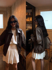 Womens PU Leather Casual Jacket