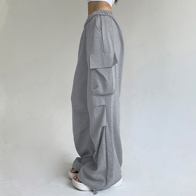 Solid Color Pocket Pleated Sweatpants - fairypeony