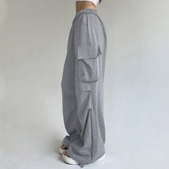 Solid Color Pocket Pleated Sweatpants - fairypeony