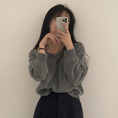 Dark Academia Solid Color Round Neck Sweater