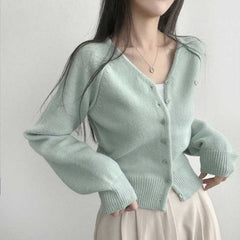 Solid Color Knit Cardigan – Halter Neck Extra-Long Sleeve Pullover