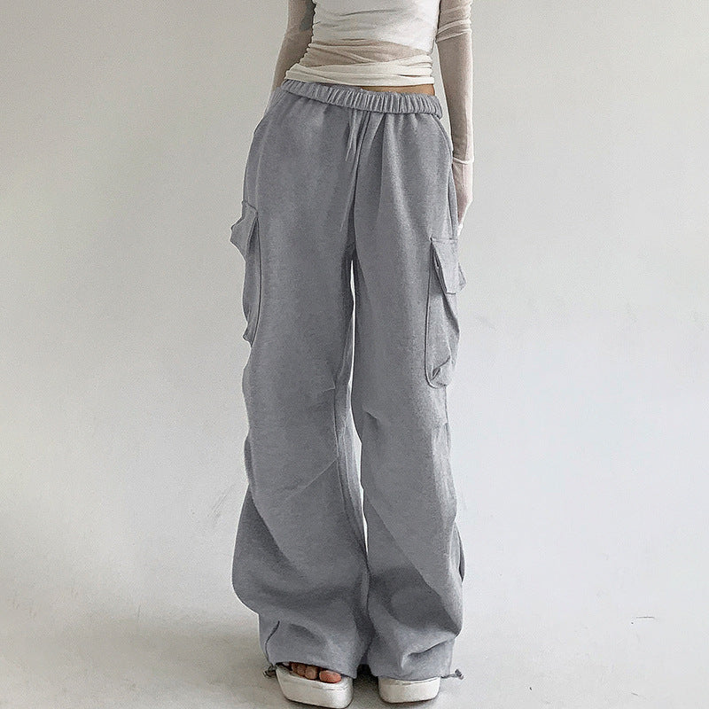Solid Color Pocket Pleated Sweatpants - fairypeony