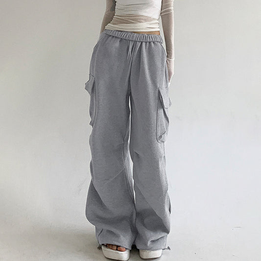 Solid Color Pocket Pleated Sweatpants - fairypeony