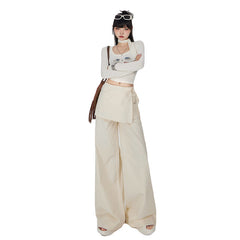 Hot Girl Bandage Dress Fake Two-piece Casual Wide-leg Pants Slimming Straight-leg Trousers