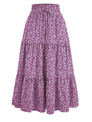 Floral Print Elastic Waist Maxi Skirt - fairypeony