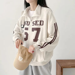 Vintage Number Print Oversized Zip Up Jacket