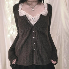 Square Neck Cable Knit Cardigan