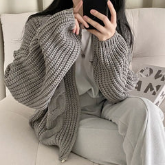 Cable Knit Loose Zip Up Cardigan