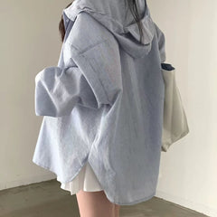 Long Sleeve Coat Plus Size Rimmed Patchwork Stripes Shirt For Women