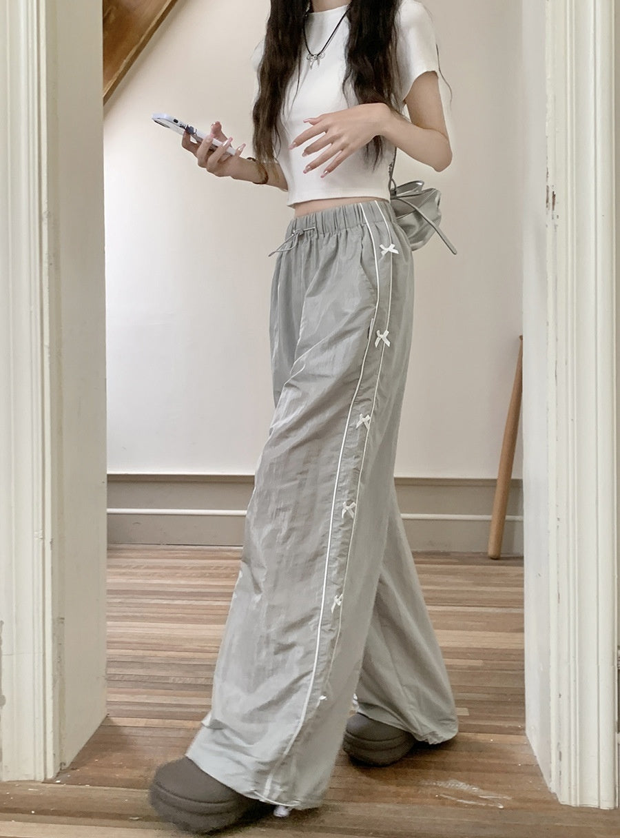 Piping Details Bow Baggy Sweatpants