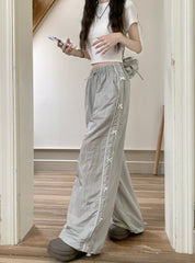 Piping Details Bow Baggy Sweatpants